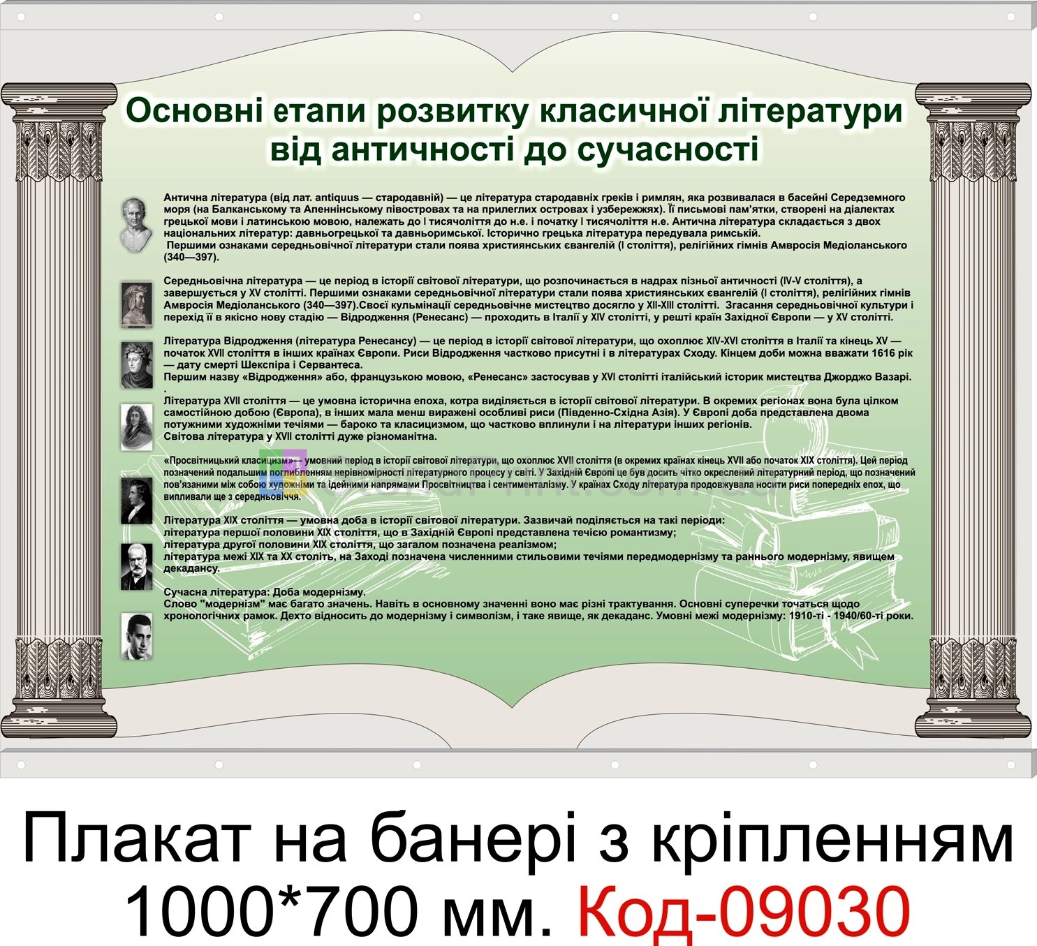 Етапи розвитку літератури плакат на банері з направляючими в кабінет української мови та літератури