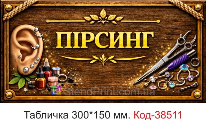 Табличка Пірсинг для кабінету замовити стиль дерево тату аксесуари