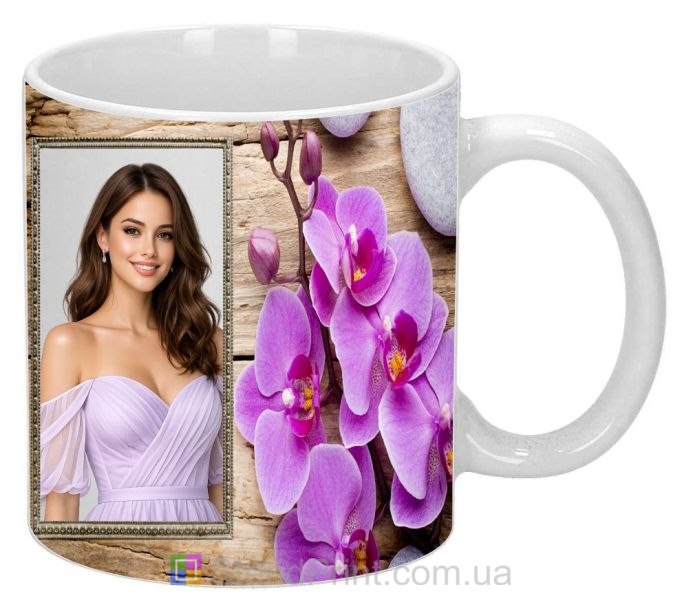 Кружка з фото для коханої з орхідеями подарунок дівчині замовити онлайн