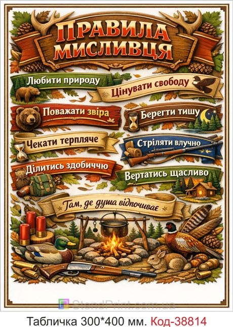 Картина правила мисливця купити декор мисливство