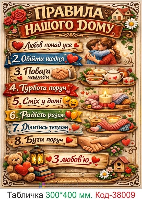 Купити табличку правила нашого дому на стіну декор