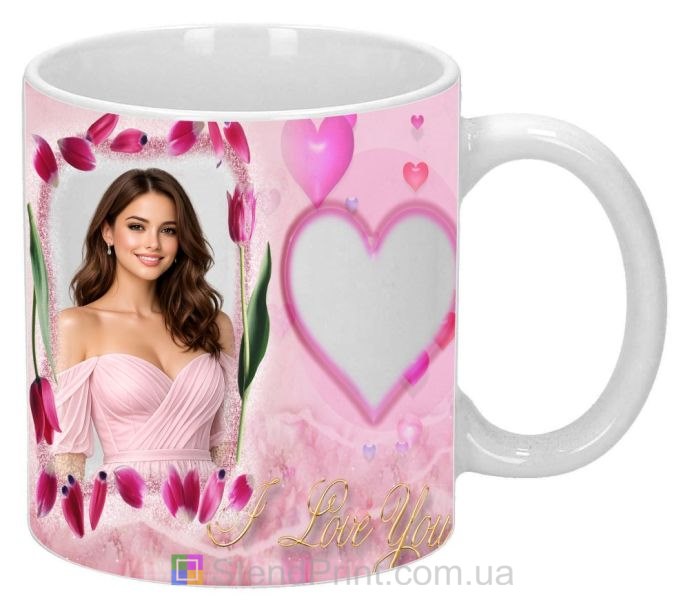 Чашка з фото I Love You з тюльпанами романтичний подарунок дівчині замовити