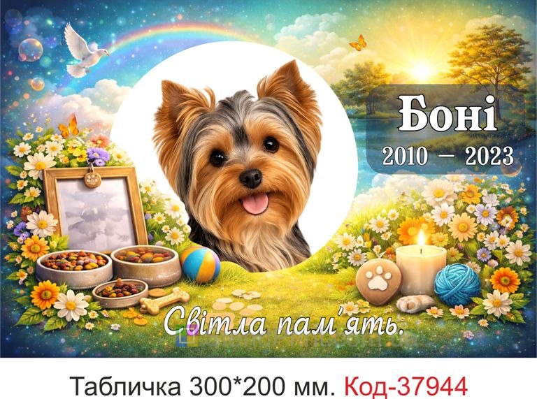 Купити табличку для собаки на могилу з фото кольорова веселка квіти