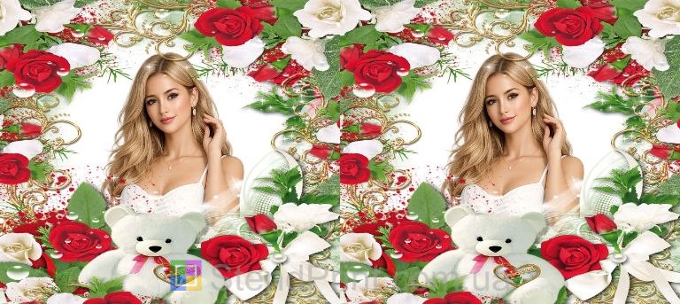 Кружка з фото червоні та білі троянди ведмедик подарунок замовити