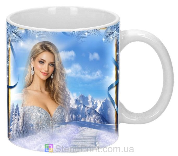 Кружка с фото зимний снежный пейзаж и морозный узор персональная печать на кружке заказать онлайн