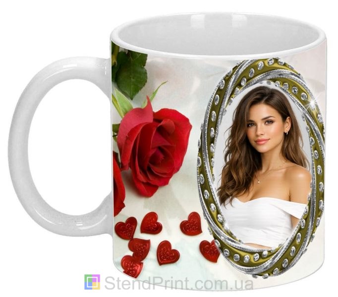 Чашка з фото з трояндою в рамці подарунок для коханої замовити онлайн