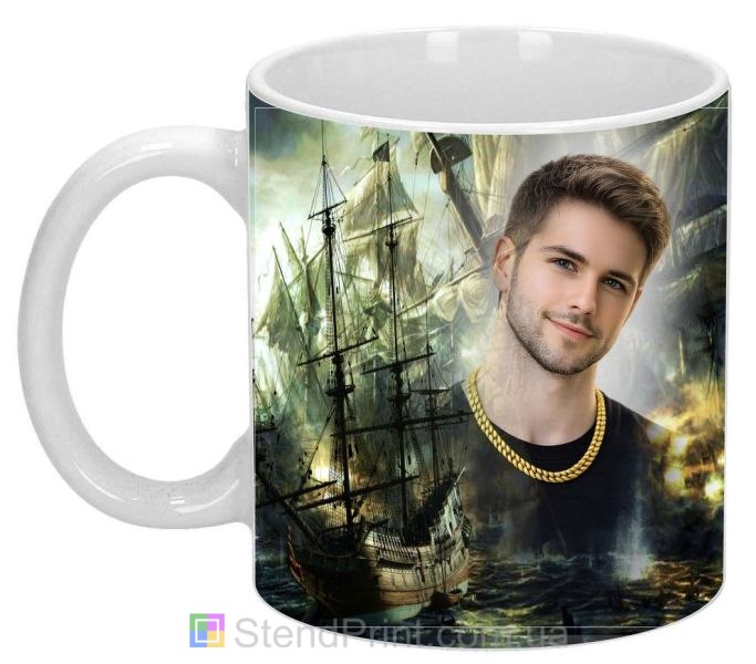 Кружка з фото на подарунок чоловіку з великими вітрильниками