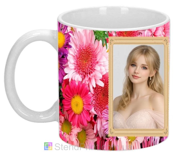 Фотокружка для дівчини з рожевими квітами ніжний подарунок коханій замовити