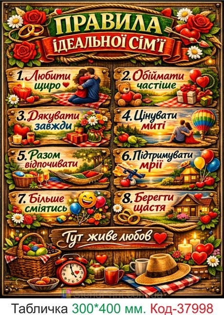 Купить табличку "Правила идеальной семьи" декор для дома
