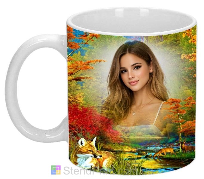 Чашка с фото осенний лес с лисенком персональная печать на чашке