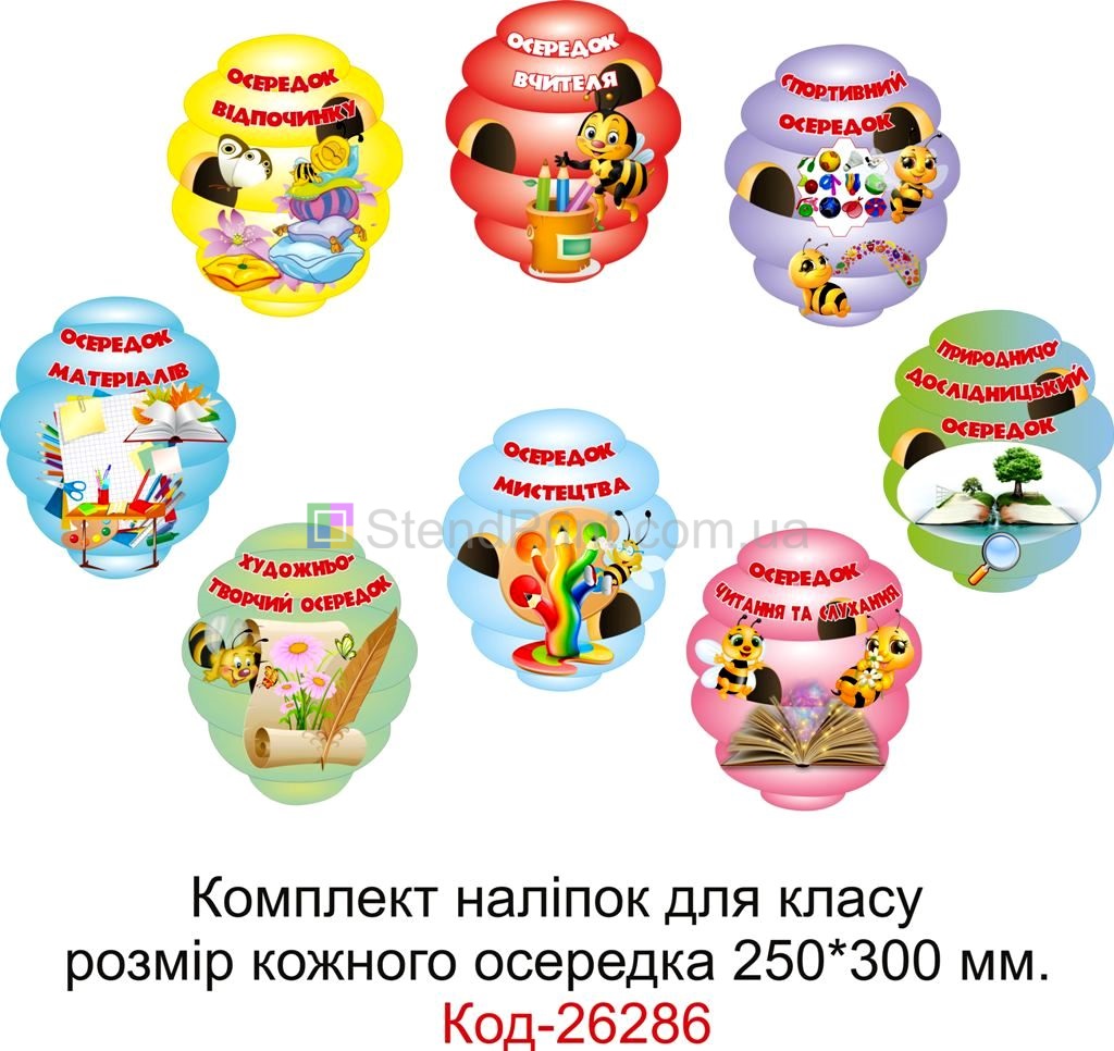 Комплект наліпок самоклеючих наклейок для класу "Осередки" Код-26286
