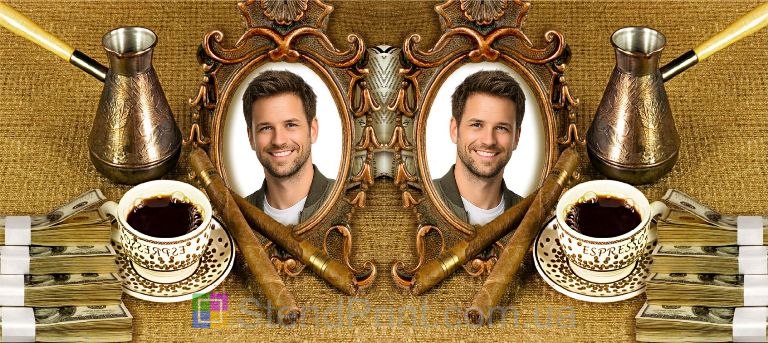 Чашка с фото с кофе и сигарами персональный подарок мужчине в стильном коллаже заказать