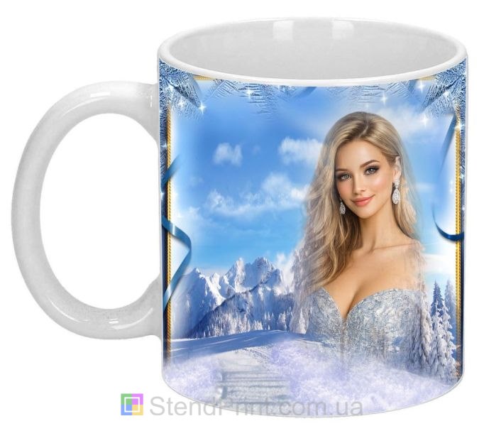 Кружка с фото зимний снежный пейзаж и морозный узор персональная печать на кружке заказать онлайн