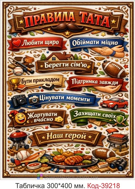 Табличка Правила тата в подарунок для батька купити