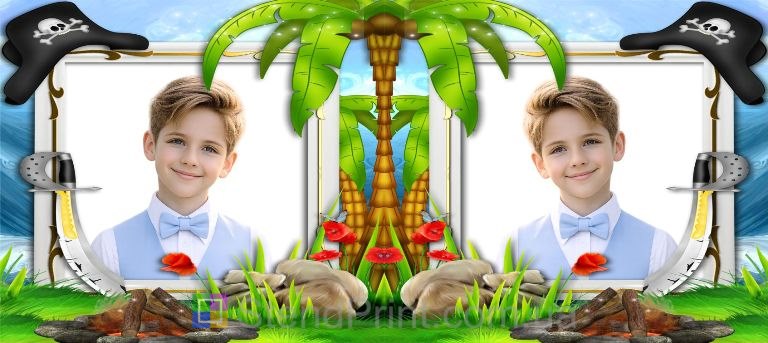 Детская чашка с фото пиратский остров и костер