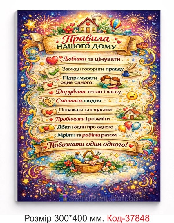Яскрава табличка правила нашого дому дитячий декор купити