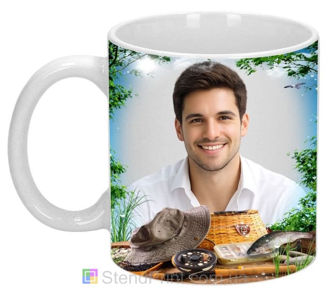 Чашка с фото рыбацкий стиль лес принадлежности рыбака заказать