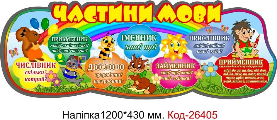Наліпка самоклеюча наклейка для початкового класу "Частини мови" Код-26405