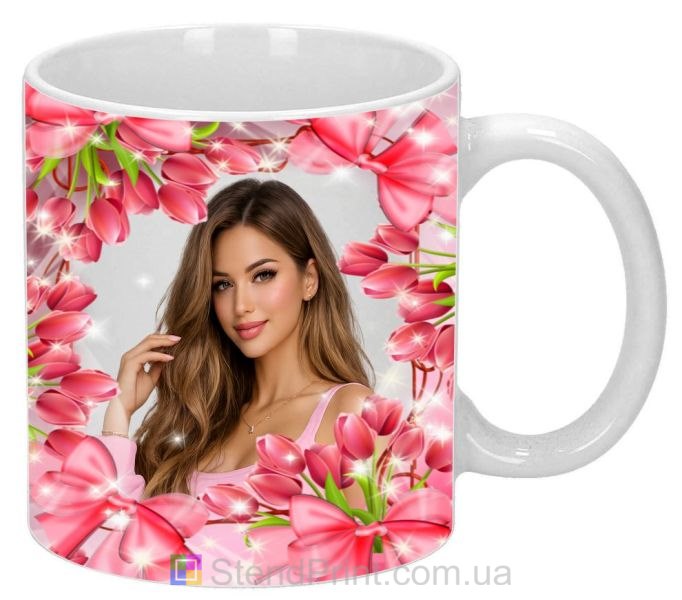 Чашка з фото для дівчини з тюльпанами ніжний подарунок замовити
