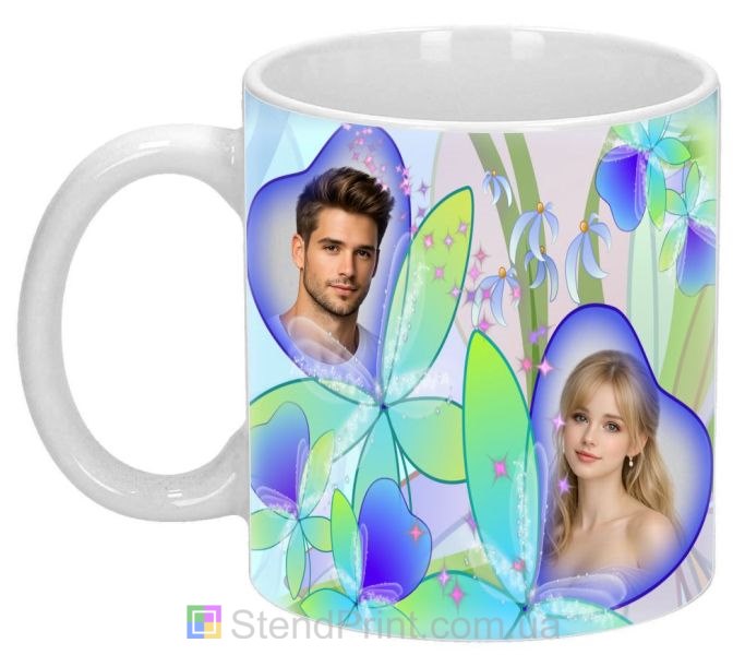 Чашка с фото с бабочками и сердцами романтичный персональный подарок для пары заказать