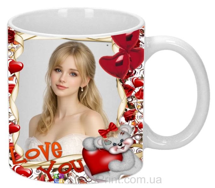 Кружка с фото Love You мишка сердца подарок заказать