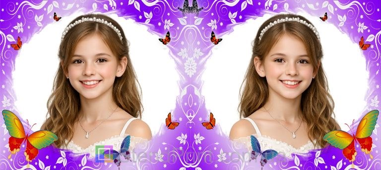 Чашка з фото для дівчинки — фіолетовий дизайн із метеликами, замовити