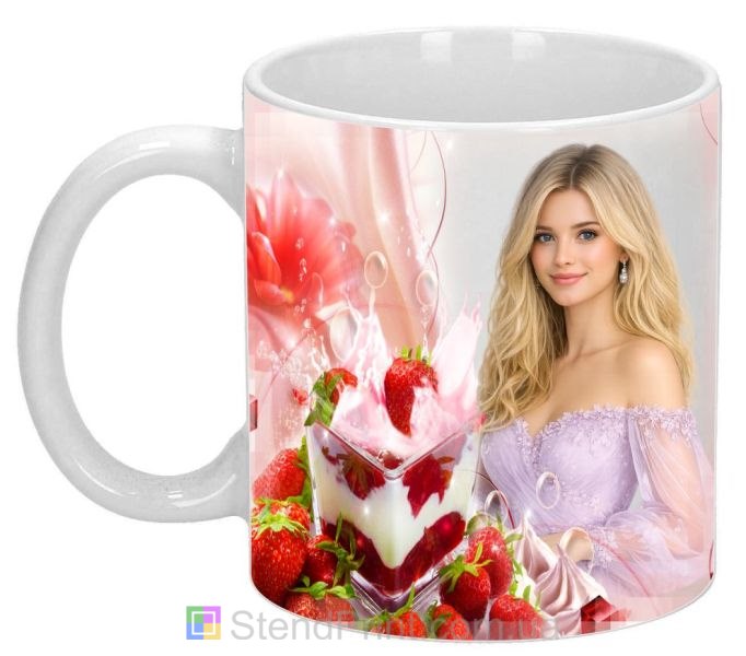 Кружка с фото с клубникой и сладостями яркий десертный коллаж заказать