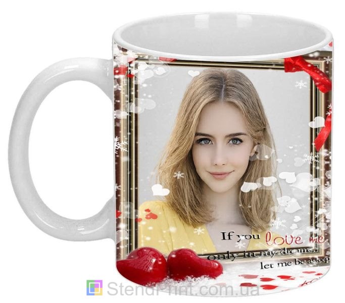 Кружка з фото для закоханих із сердечками на замовлення