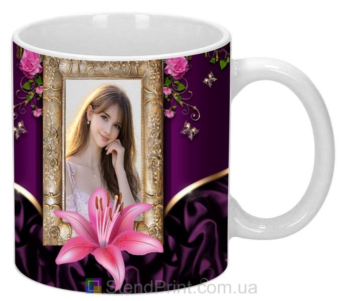 Кружка з фото для дівчини стильний подарунок кружка з лілією замовити