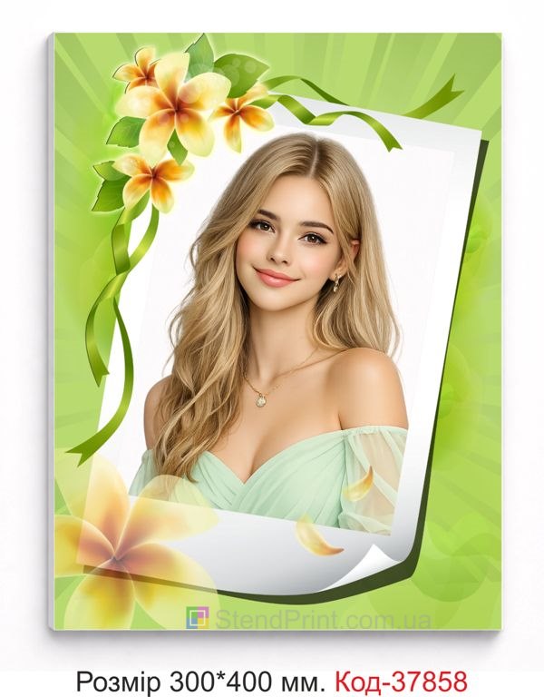 Картина з фото зелена з квітами франжипані персоналізована картина купити