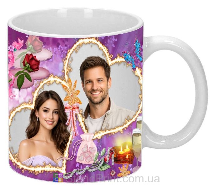 Горнятко з фото для закоханих з серцями подарунок парі