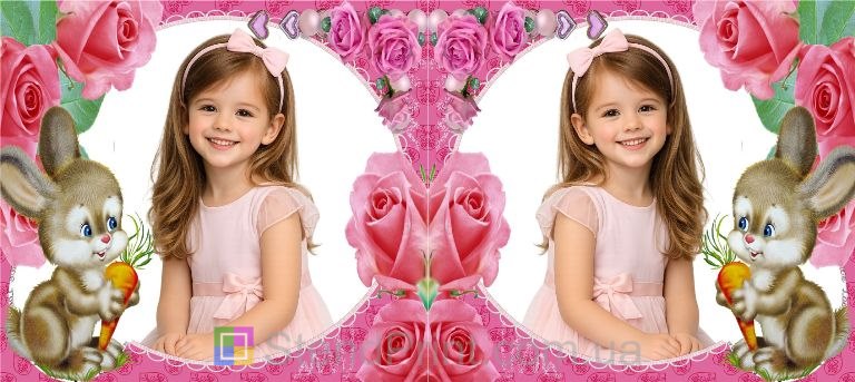 Горнятко з фото для дівчинки із зайчиком та трояндами милий подарунок замовити