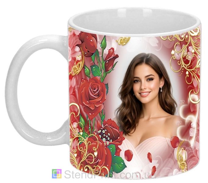 Горнятко з фото з червоними трояндами та золотим візерунком подарунок замовити онлайн