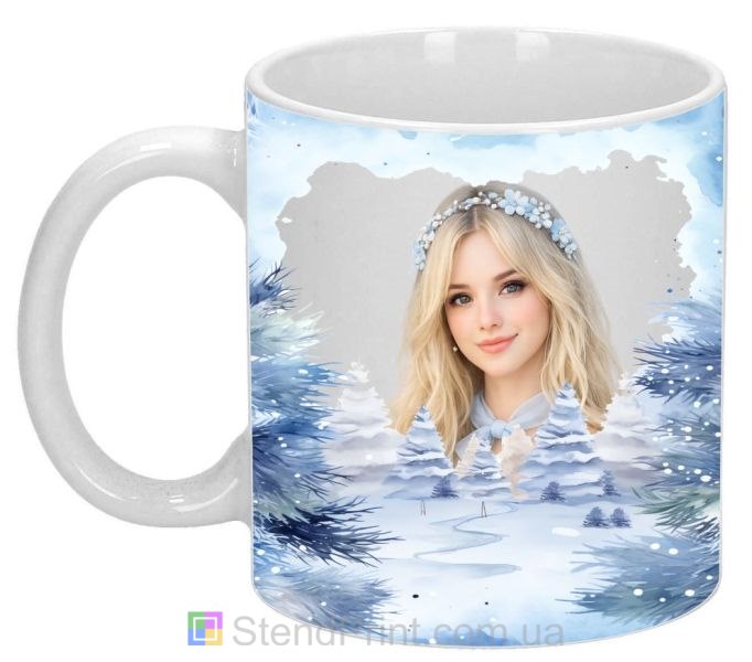 Чашка з фото зимовий подарунок для дівчини фоточашка зі сніжним лісом