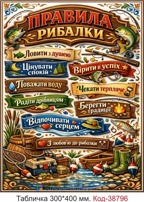 Табличка правила рибалки купити декор для рибалки