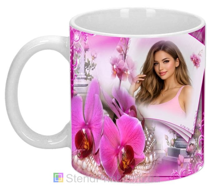 Кружка с фото орхидеи и жемчуг элегантный подарок заказать фотопечать
