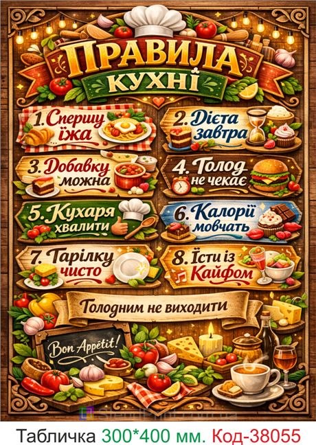 Табличка правила кухни купить декор с юмором