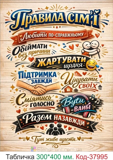 Купити постер правила сім’ї сучасний декор на стіну