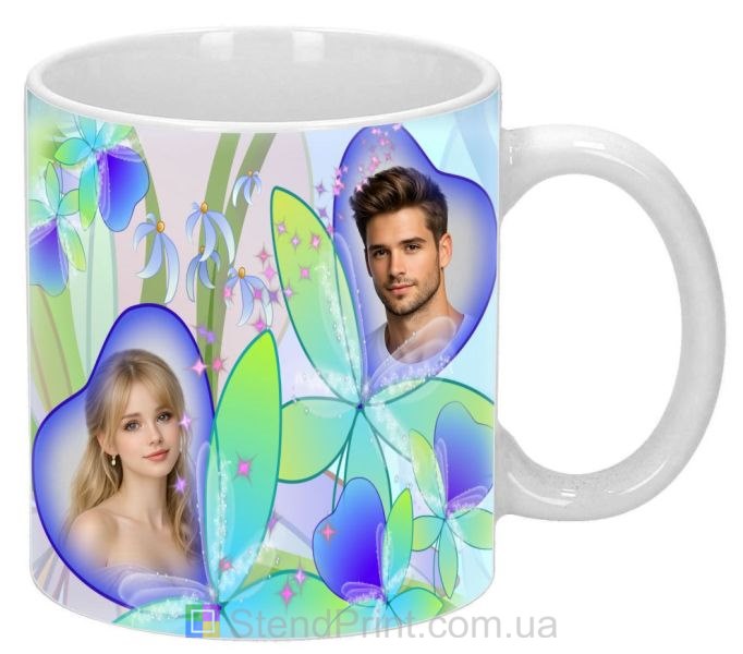 Чашка с фото с бабочками и сердцами романтичный персональный подарок для пары заказать