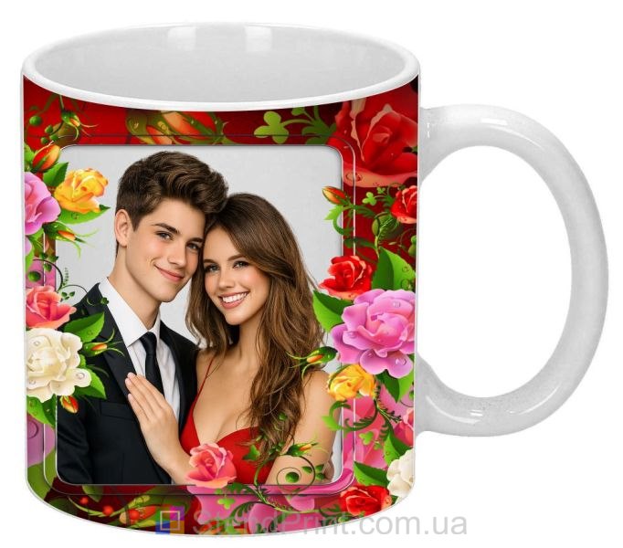 Чашка с фото для пары романтический подарок кружка с розами заказать