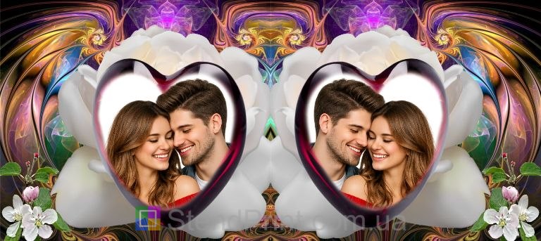 Кружка с фото в сердечной рамке с белой розой романтичный персональный подарок заказать