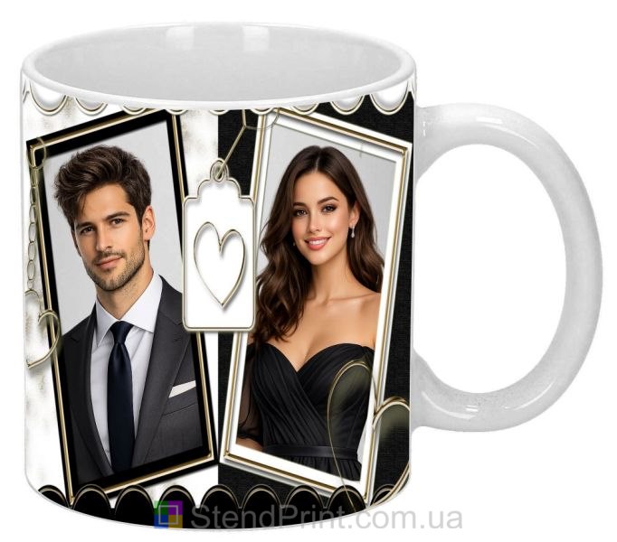 Горнятко з фото для закоханих чорно золота подарунок парі замовити