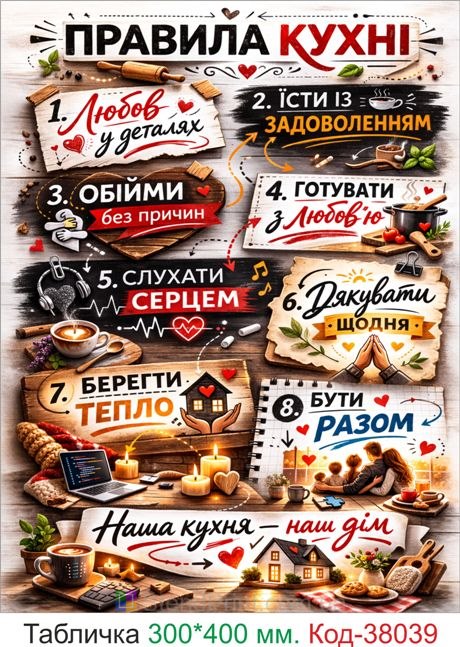 Табличка правила кухни декор купить на кухню