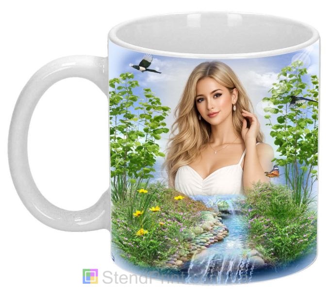 Кружка з фото природа, зелень і струмок фотоефект замовити