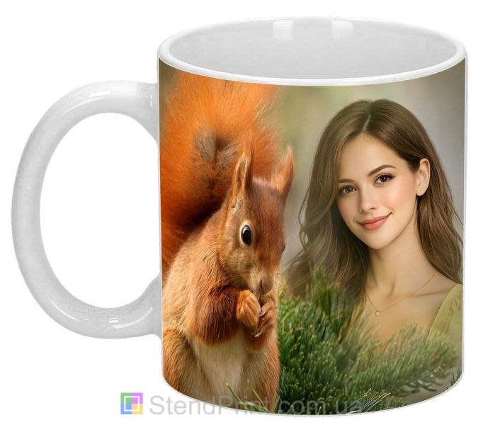 Чашка с фото рыжая белочка милый дизайн заказать