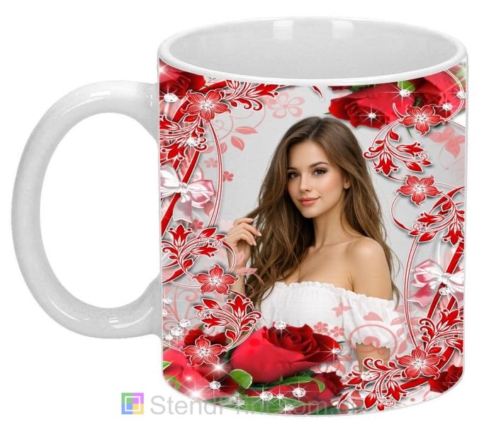 Кружка с фото розы и цветочный орнамент персональный подарок заказать