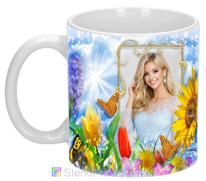 Кружка с фото голубое небо весенние цветы заказать