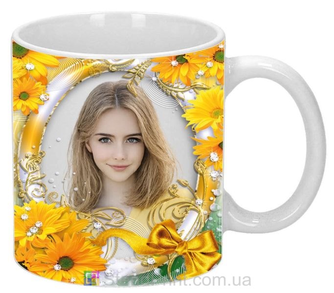 Чашка з фото квіти та декоративні завитки елегантний подарунок замовити