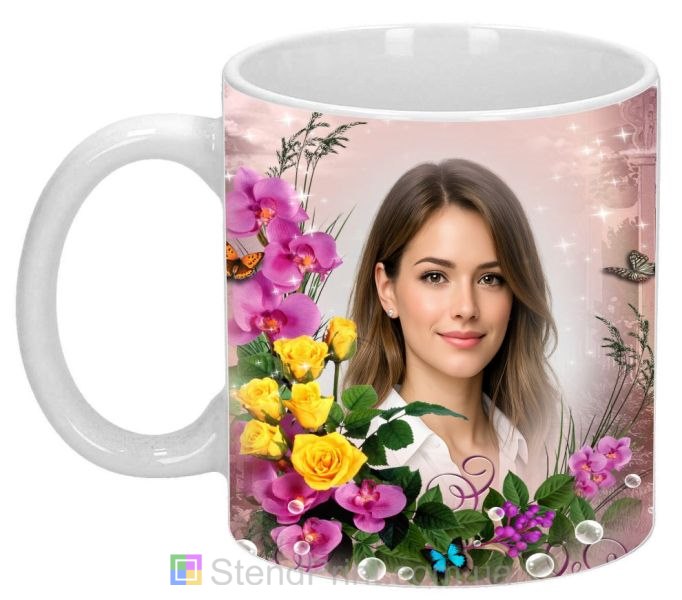Чашка з фото для дівчини ніжний подарунок кружка з орхідеями замовити