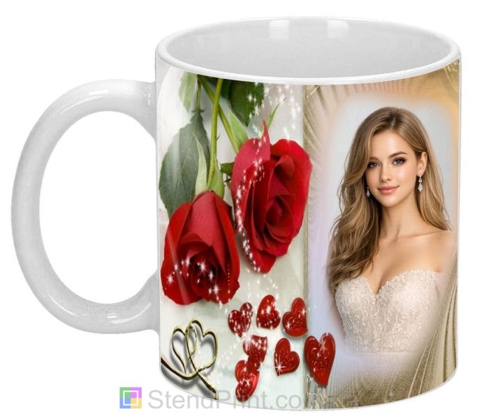 Кружка с фото с розами и сердцами подарок любимой заказать